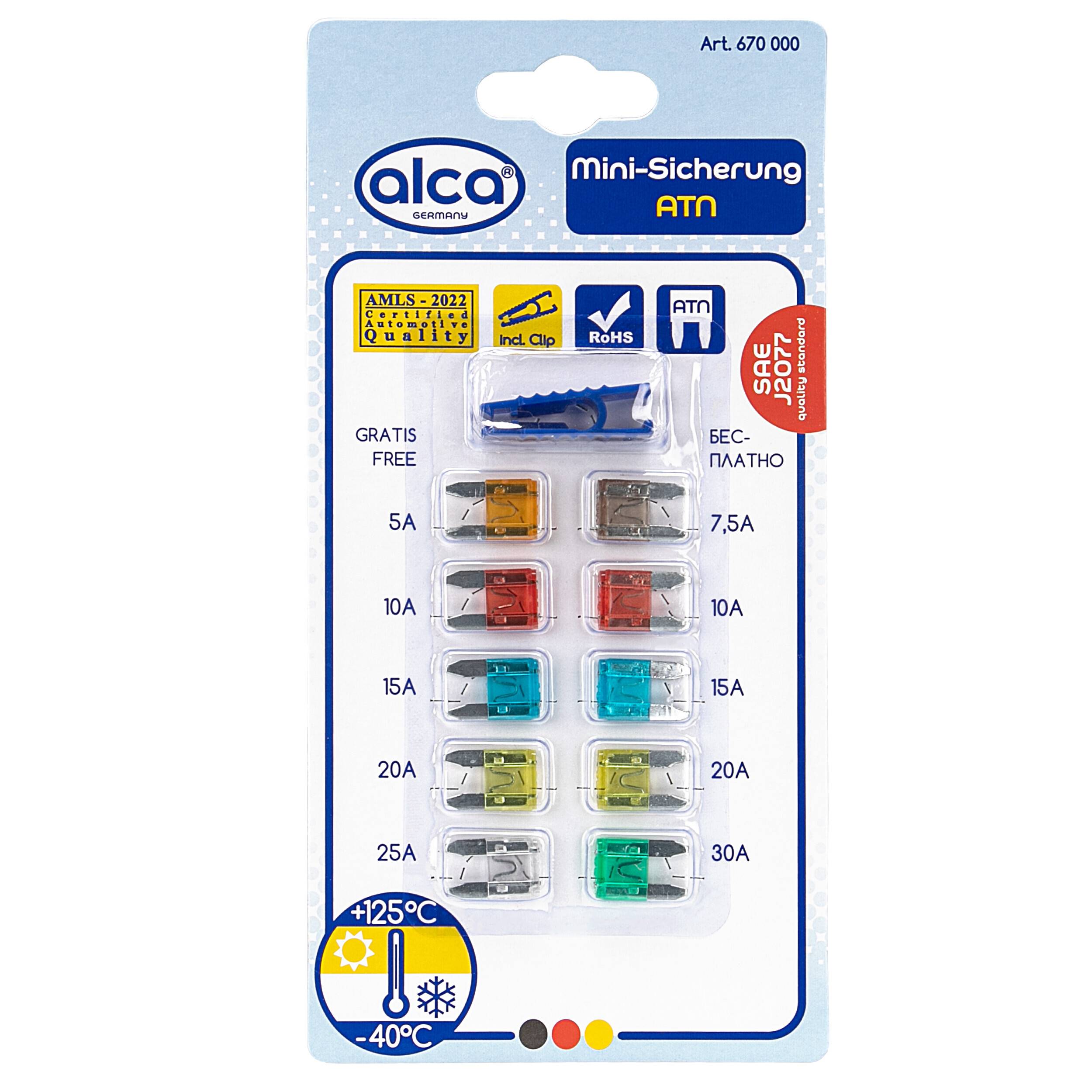 alca® Kfz Mini-Sicherungen 5 A - 30 A; 10 St. Blister Auto Sicherungen 10er