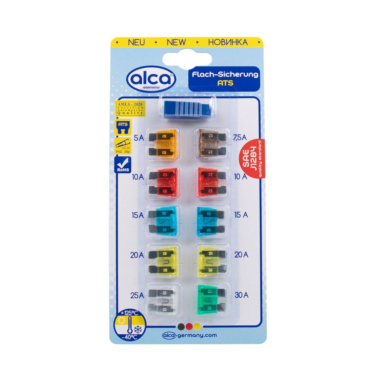 alca® Flachsicherungen-Set 5-30 A mit Greifer 10 St. für Kraftfahrzeuge Nennspannung DC 32 V nach Standard SAE J1284,