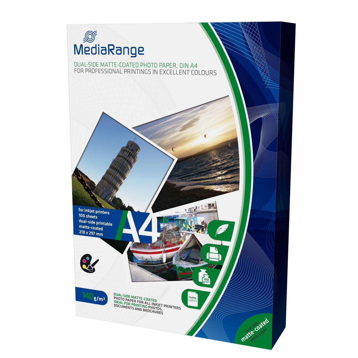 MediaRange Foto Papier matt coated A4 140g 100 Blatt Dual Multimedia-Technik