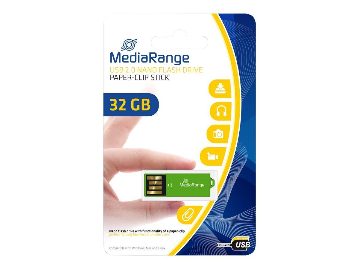 MediaRange USB Nanostick 32GB m. Klammerfunktion grün Eingabe / Ausgabe USB-Stick