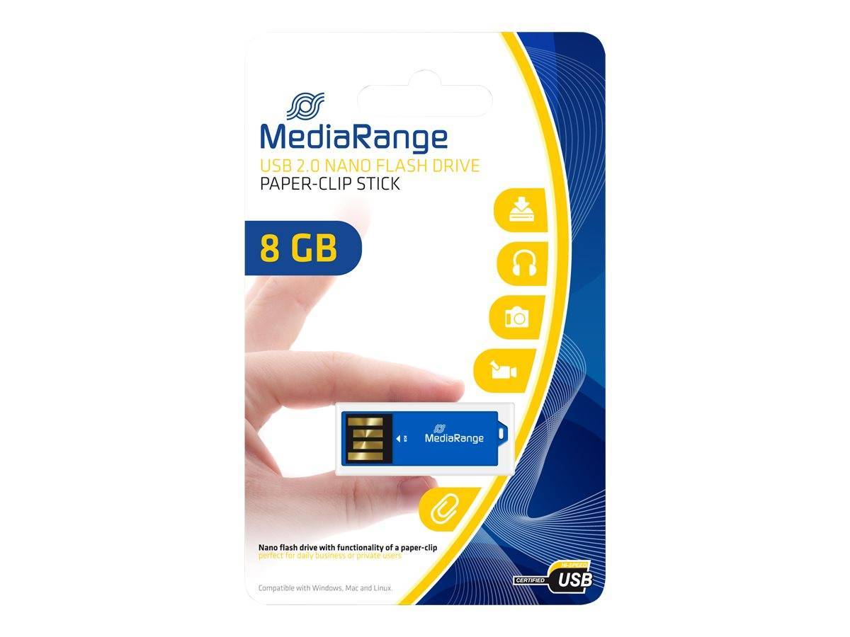 MediaRange USB Nanostick 8 GB m. Klammerfunktion blau Eingabe / Ausgabe USB-Stick