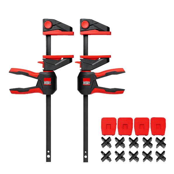 BESSEY Aktionsset 2 x Einhandzwinge mit drehbarem Griff EZ360-45 + Montageset für Terrassendielen EZ-TD