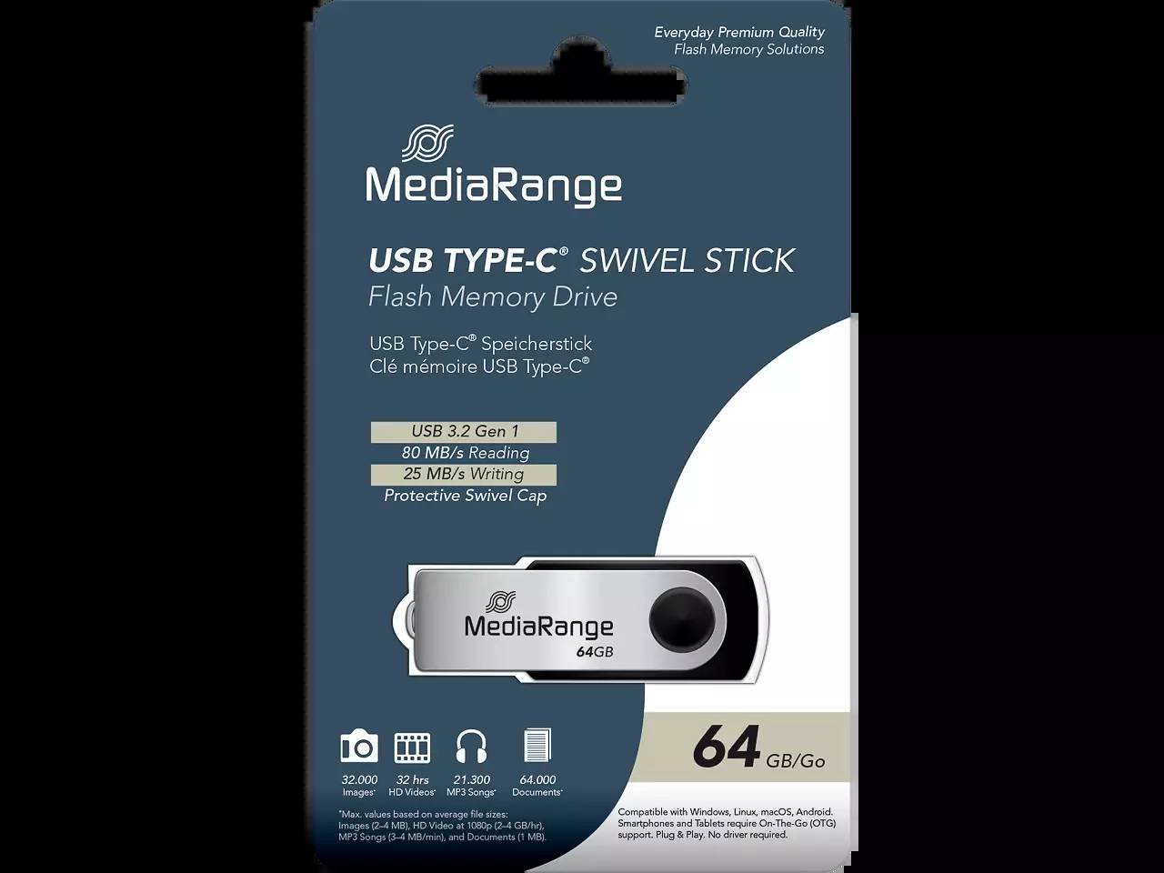 MediaRange USB-Stick USB 3.2 Gen1 USB-C 64GB