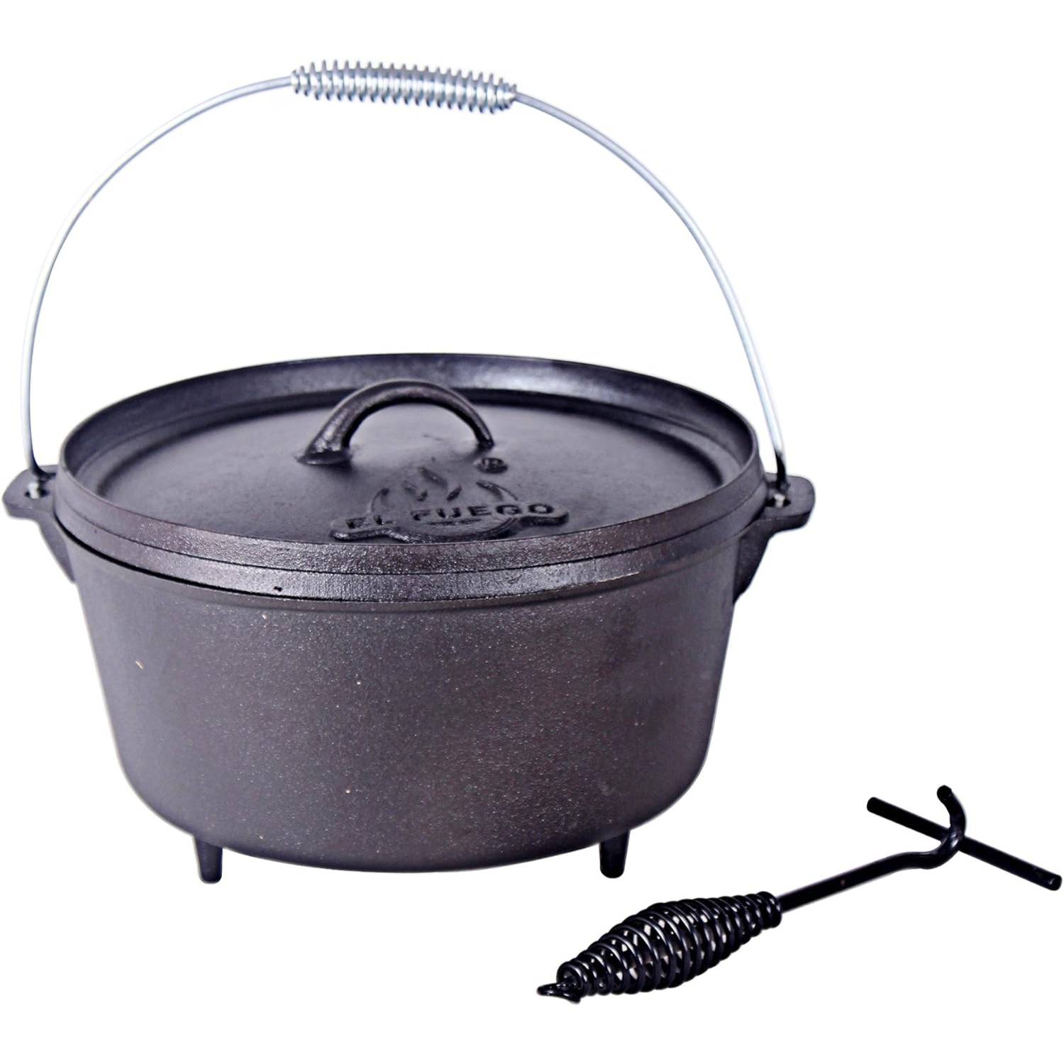 El Fuego Dutch Oven Schwarz Kasan Gusseisen mit Deckelheber 8,46 Liter (AY463)