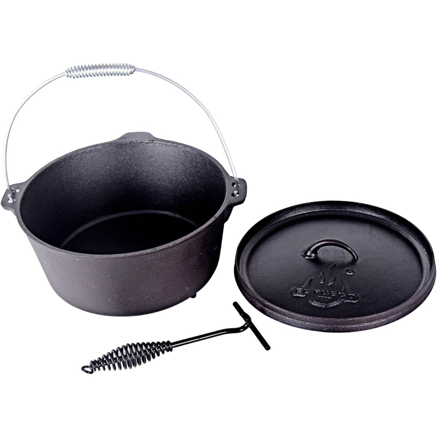 El Fuego Dutch Oven Schwarz Kasan Gusseisen mit Deckelheber 8,46 Liter (AY463)