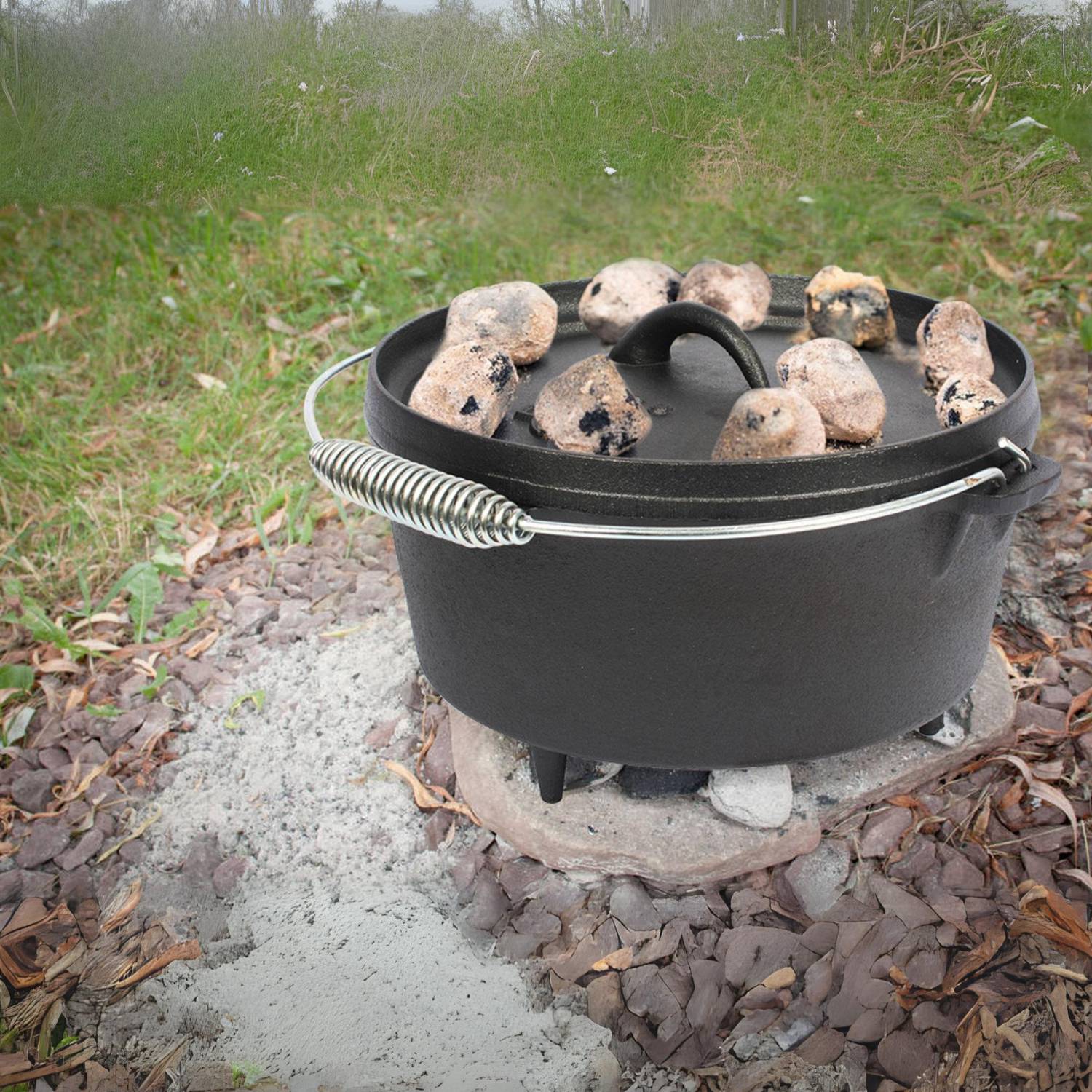 El Fuego Dutch Oven Schwarz Kasan Gusseisen mit Deckelheber 5,64 Liter AY0462
