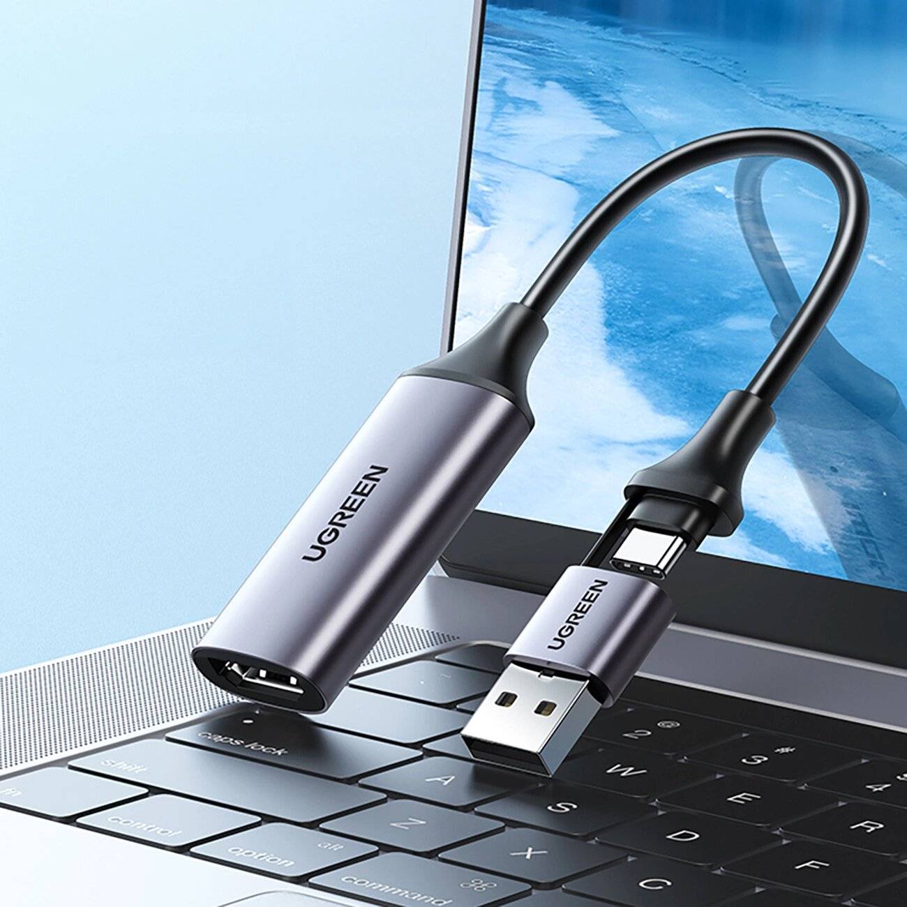 Ugreen CM489 40189 HDMI-Adapter weiblich – USB-A / USB-C männlich Grau
