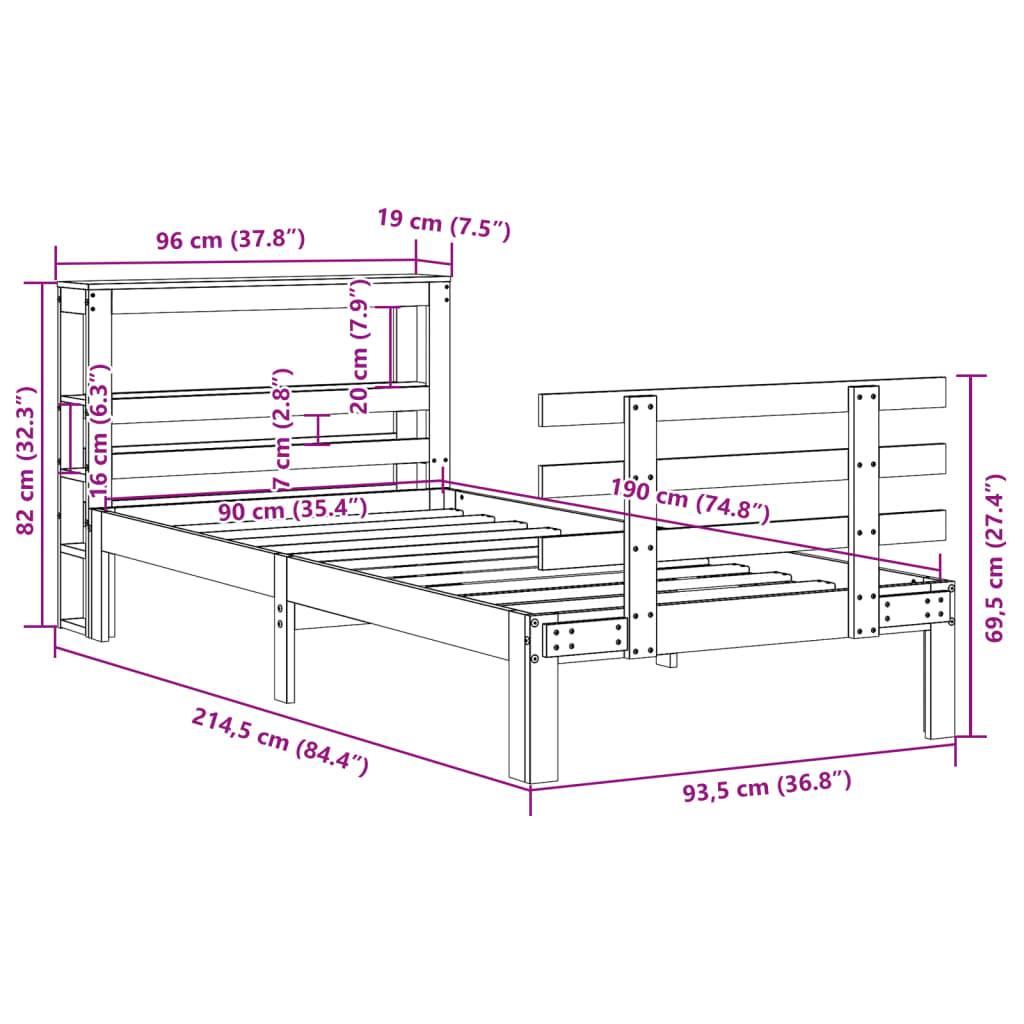 vidaXL Bettgestell mit Kopfteil ohne Matratze 90x190 cm