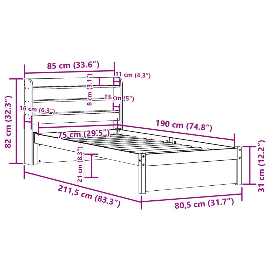 vidaXL Bettgestell mit Kopfteil ohne Matratze 75x190 cm