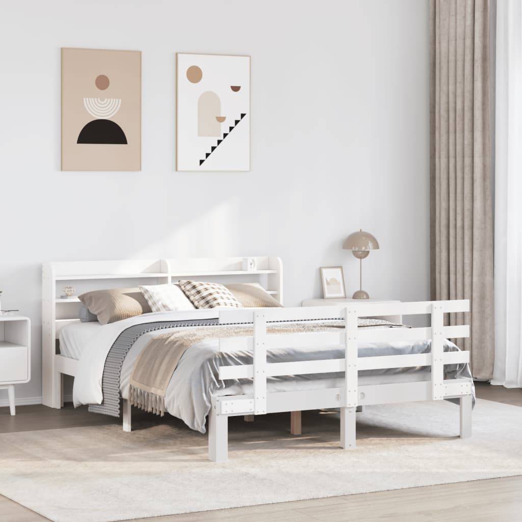 vidaXL Bettgestell mit Kopfteil ohne Matratze Weiß 150x200 cm