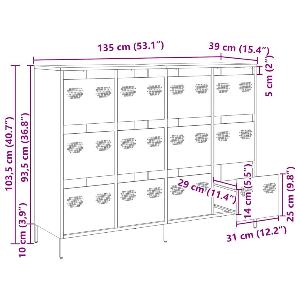 vidaXL Sideboard Weiß 135x39x103,5 cm Kaltgewalzter Stahl