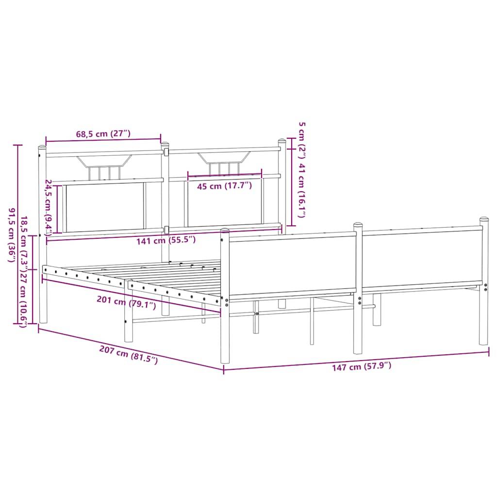 vidaXL Bettgestell ohne Matratze Sonoma-Eiche 140x200 cm Holzwerkstoff