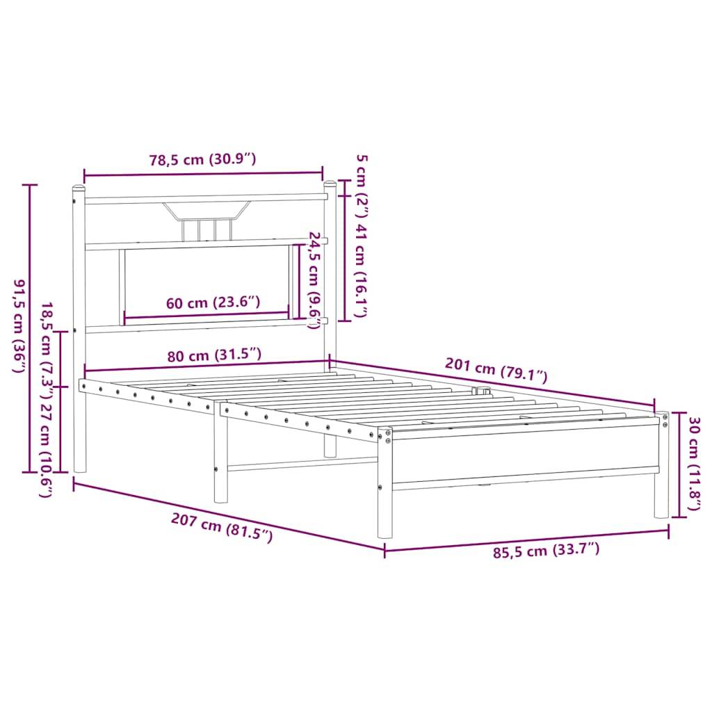 vidaXL Bettgestell ohne Matratze Sonoma-Eiche 80x200 cm Holzwerkstoff