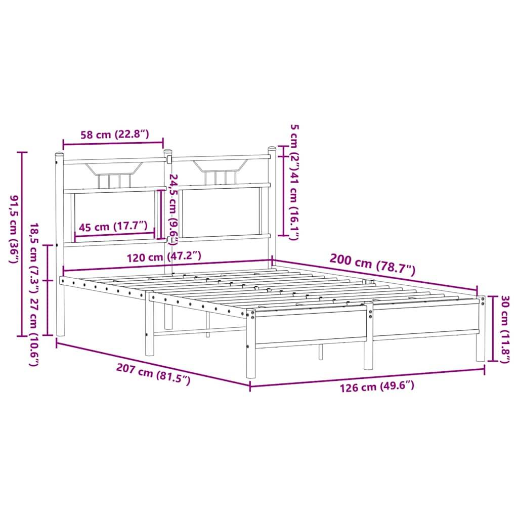 vidaXL Bettgestell ohne Matratze Räuchereiche 120x200 cm Holzwerkstoff