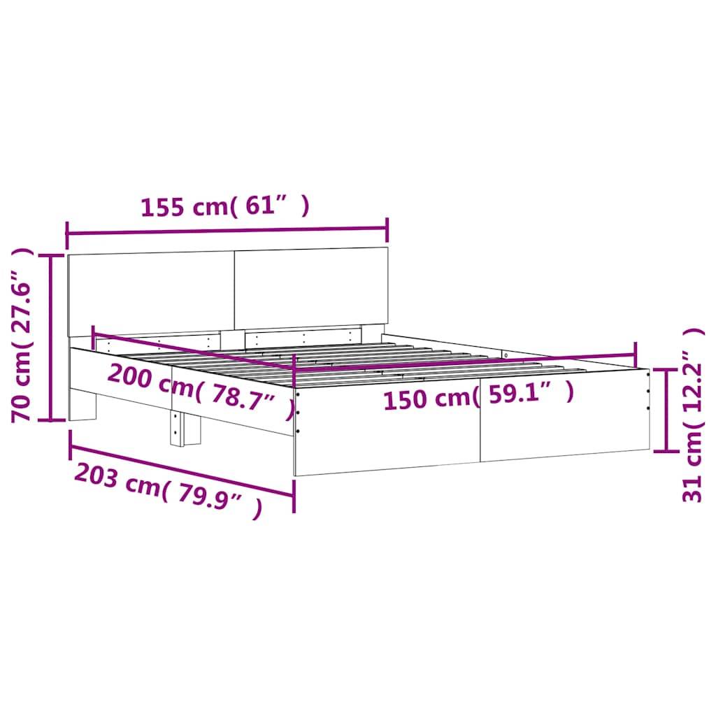 vidaXL Bettgestell mit Kopfteil LED-Beleuchtung Grau Sonoma 150x200 cm