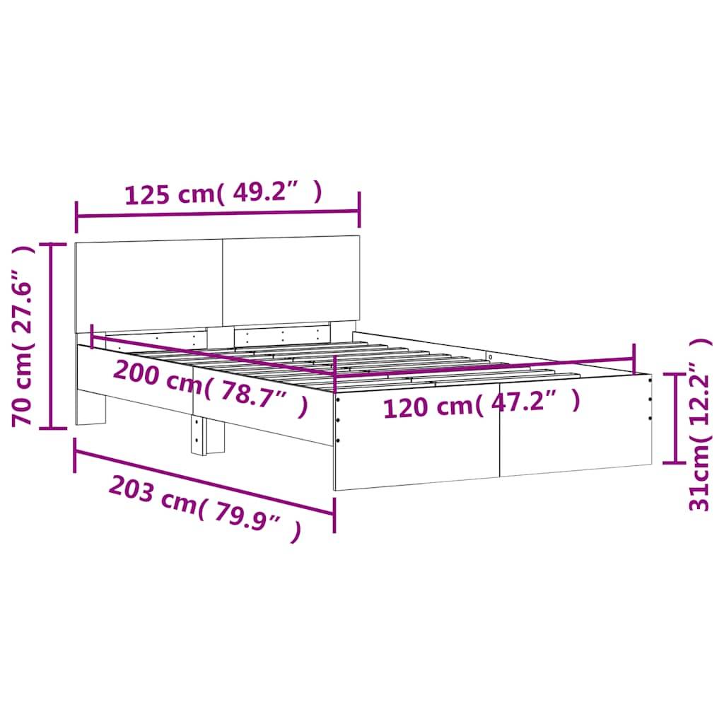 vidaXL Bettgestell mit Kopfteil LED-Beleuchtung Sonoma-Eiche 120x200cm