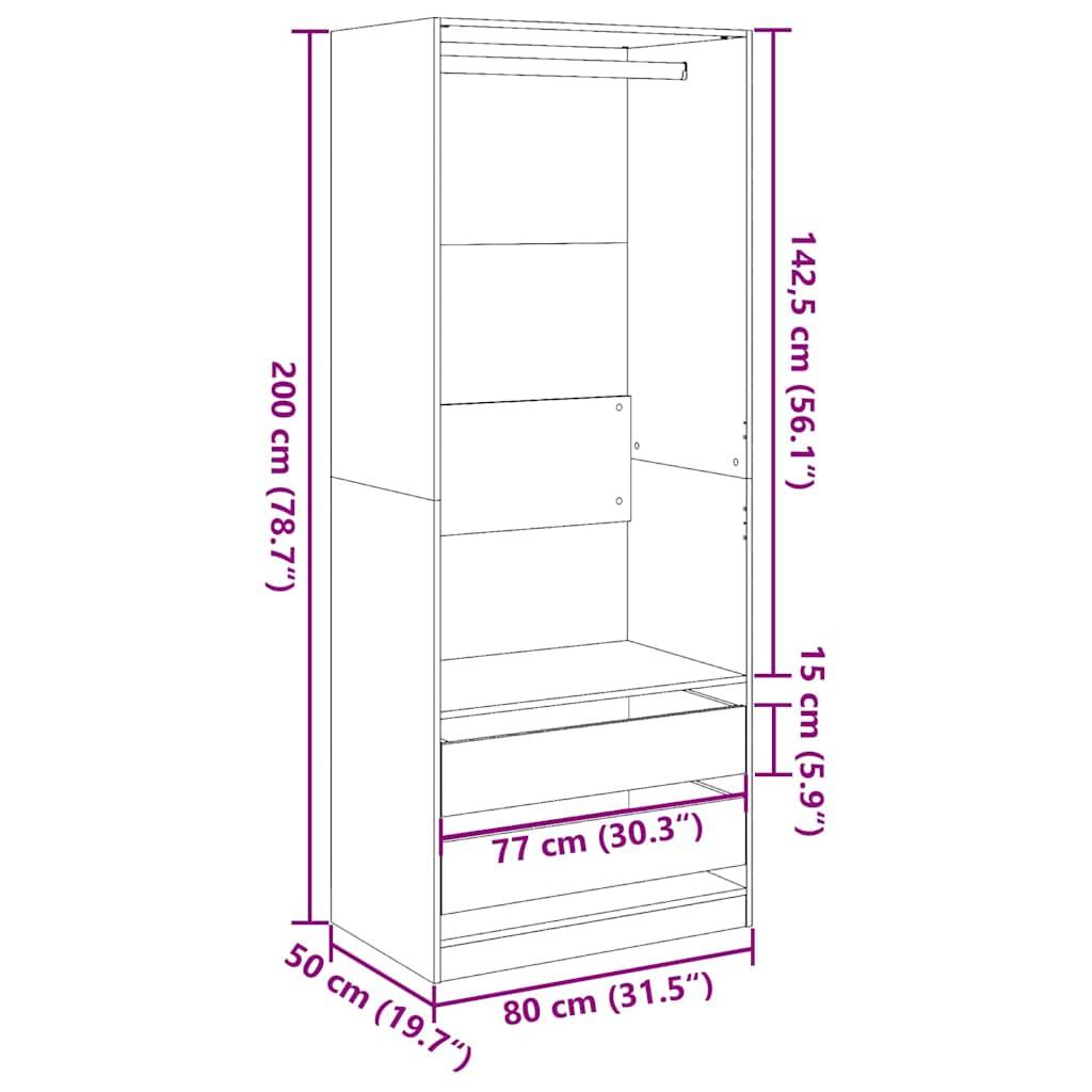 vidaXL Kleiderschrank Altholz-Optik 80x50x200 cm Holzwerkstoff