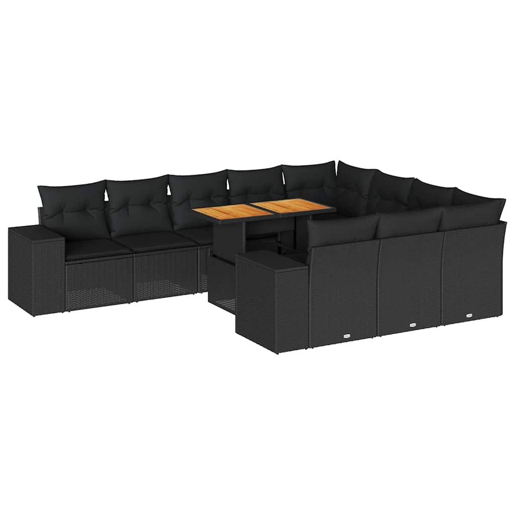 vidaXL 10-tlg. Garten-Sofagarnitur mit Kissen Schwarz Poly Rattan