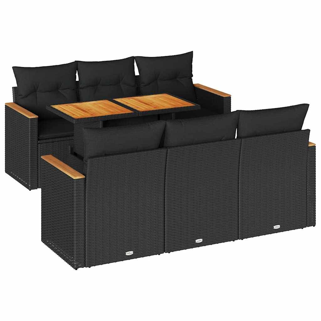 vidaXL 7-tlg. Garten-Sofagarnitur mit Kissen Schwarz Poly Rattan