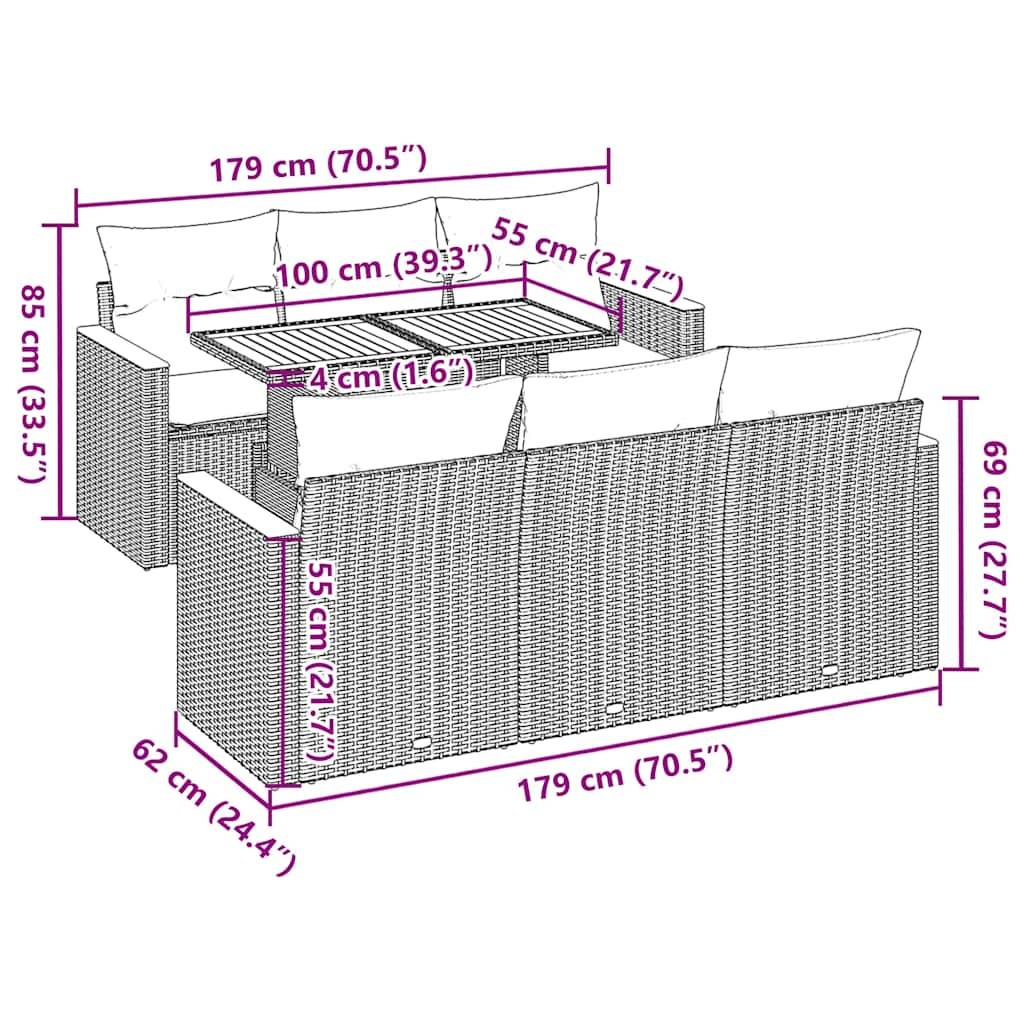 vidaXL 7-tlg. Garten-Sofagarnitur mit Kissen Grau Poly Rattan Akazie
