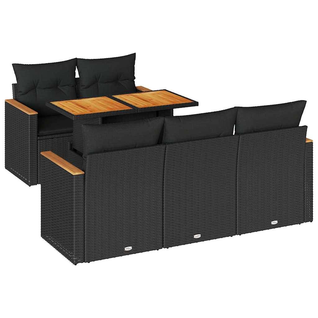 vidaXL 6-tlg. Garten-Sofagarnitur mit Kissen Schwarz Poly Rattan