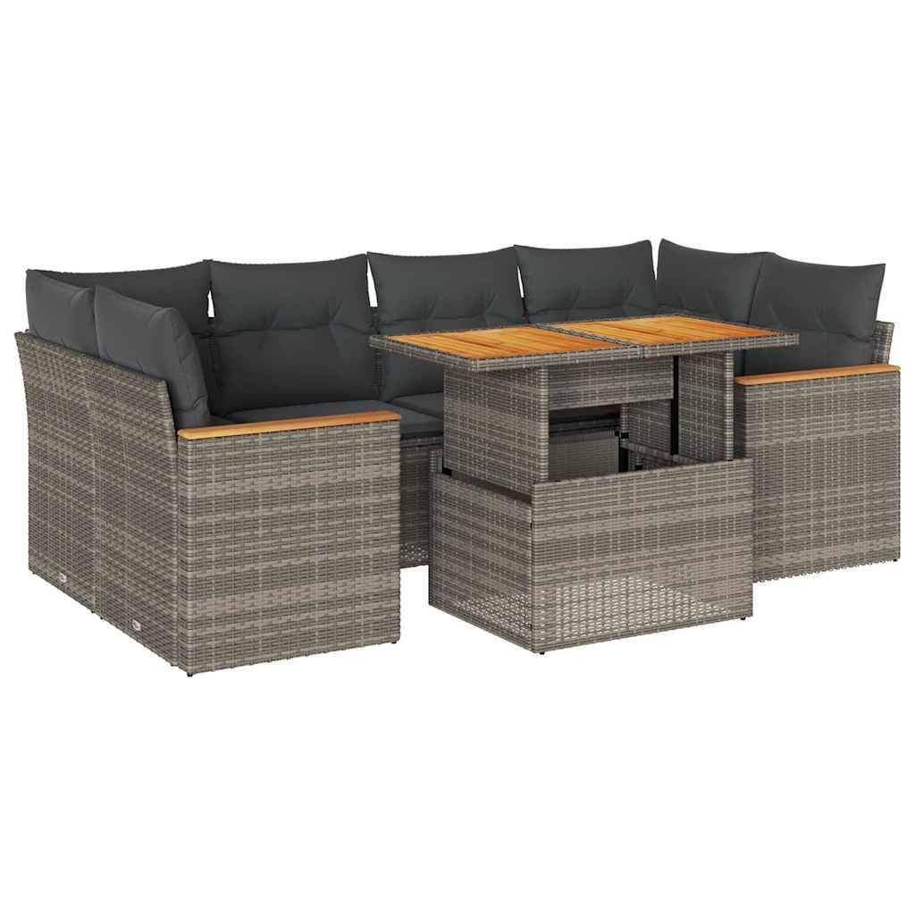 vidaXL 6-tlg. Garten-Sofagarnitur mit Kissen Grau Poly Rattan Akazie