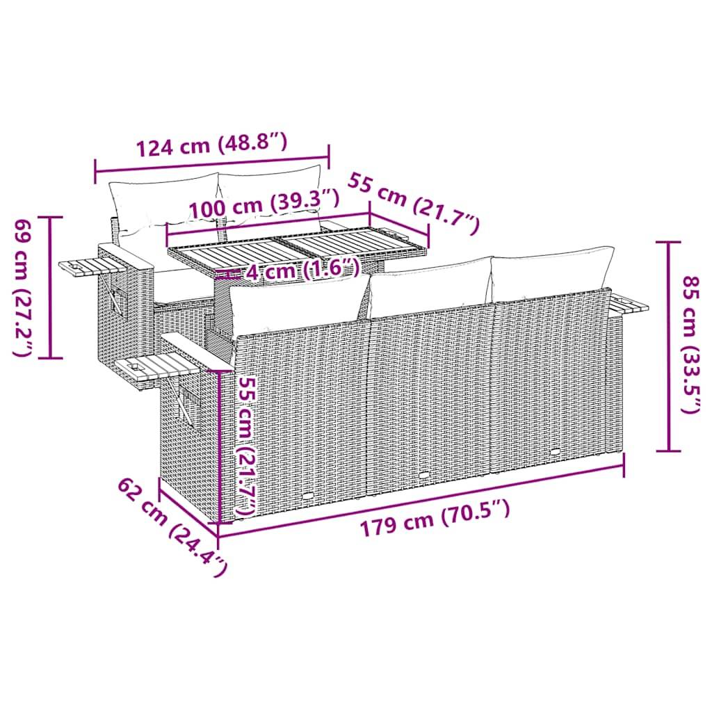 vidaXL 6-tlg. Garten-Sofagarnitur mit Kissen Beige Poly Rattan Akazie