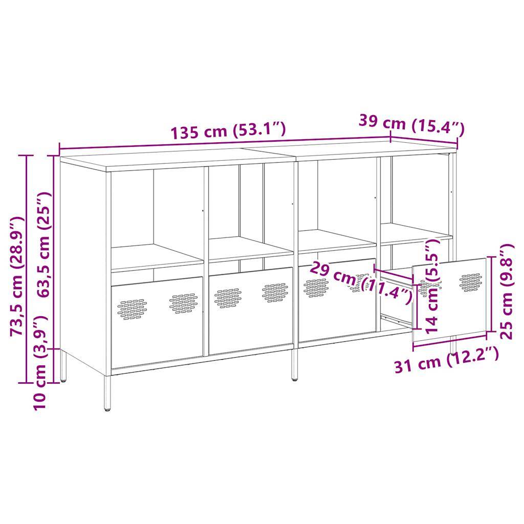 vidaXL Sideboard Anthrazit 135x39x73,5 cm Kaltgewalzter Stahl