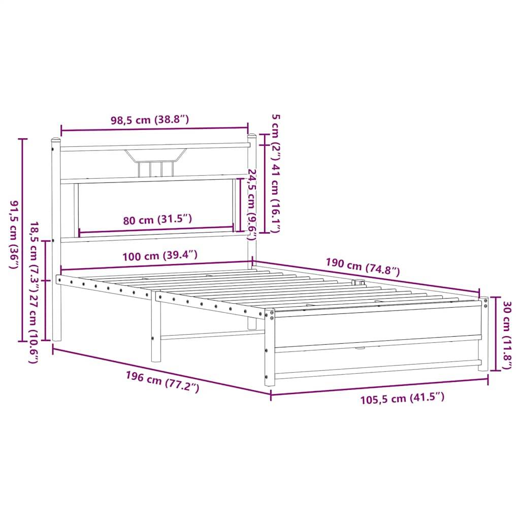 vidaXL Bettgestell ohne Matratze Braun Eiche 100x190 cm Holzwerkstoff