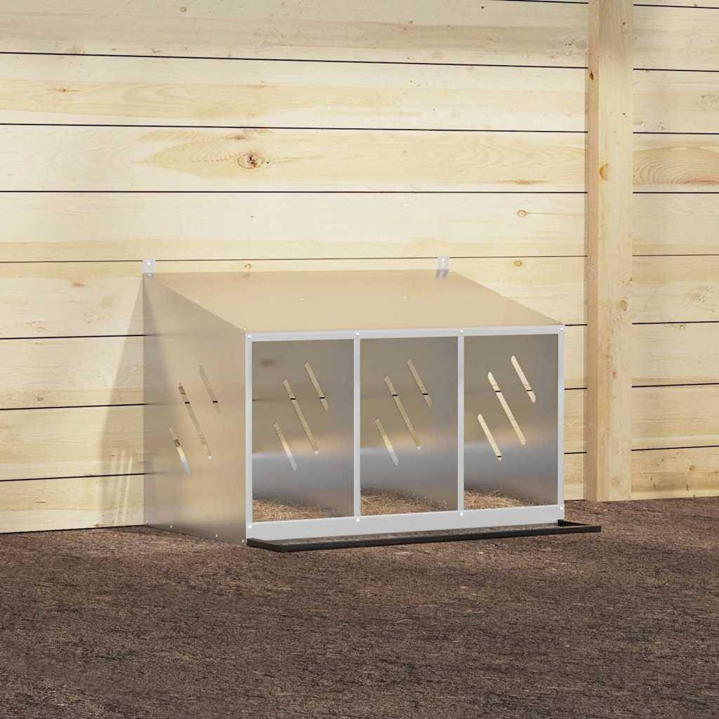 vidaXL Hühner-Nistkasten mit 3 Fächern Verzinktes Silber Metall