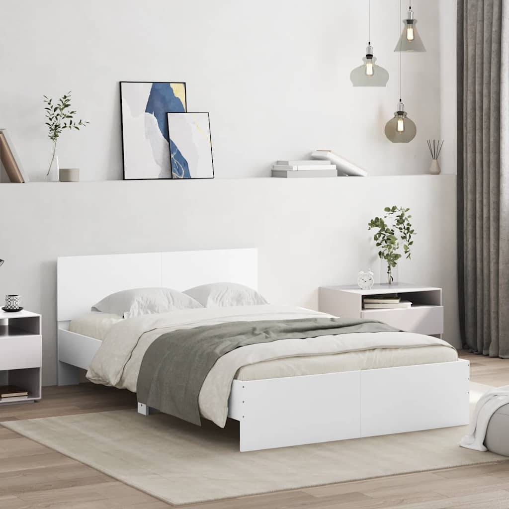 vidaXL Bettgestell mit Kopfteil LED-Beleuchtung Weiß 120x190 cm