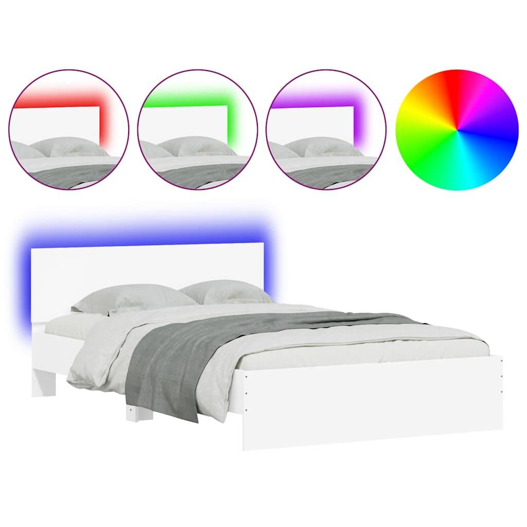 vidaXL Bettgestell mit Kopfteil LED-Beleuchtung Weiß 120x190 cm