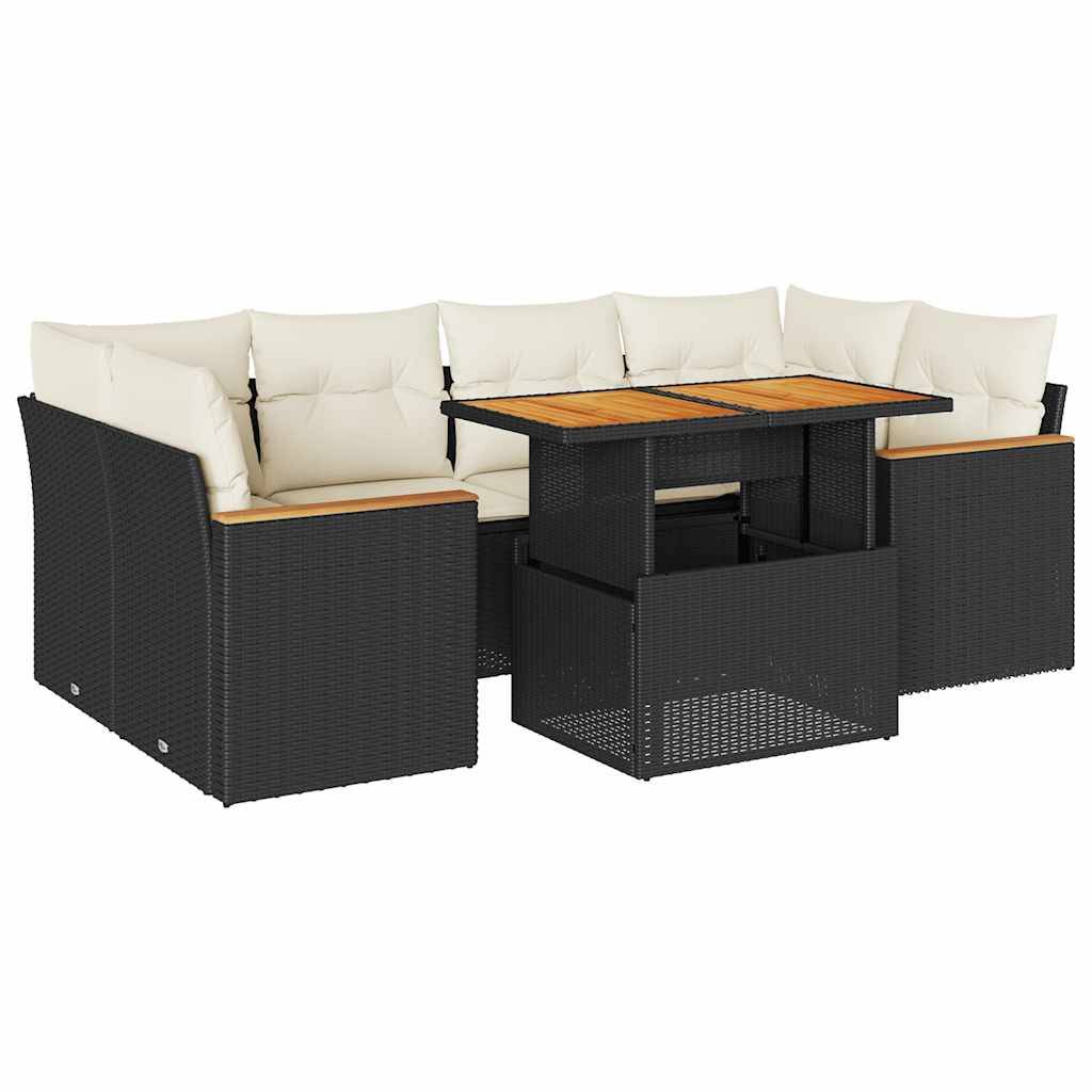 vidaXL 6-tlg. Garten-Sofagarnitur mit Kissen Schwarz Poly Rattan