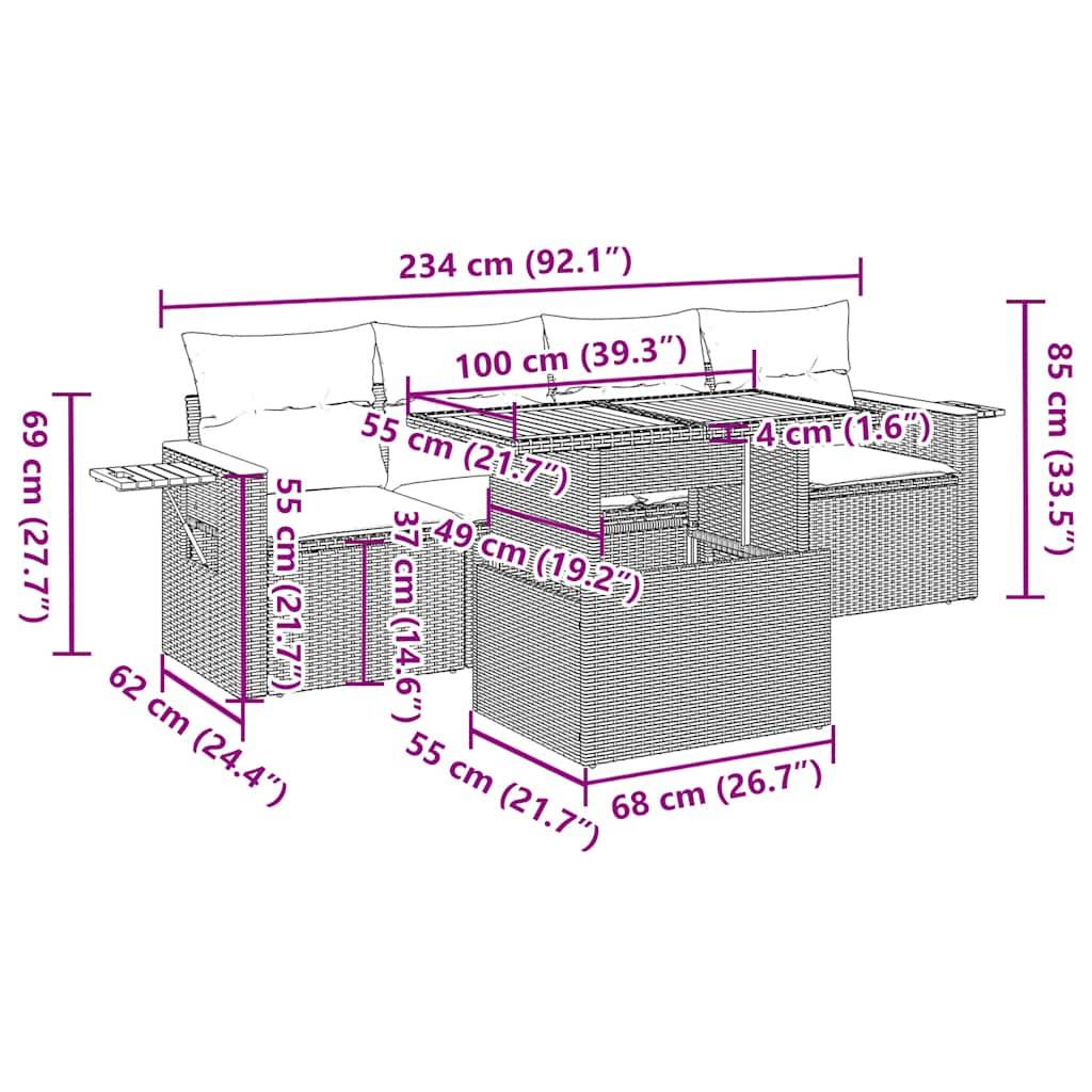 vidaXL 5tlg. Garten-Sofagarnitur mit Kissen Schwarz Poly Rattan Akazie