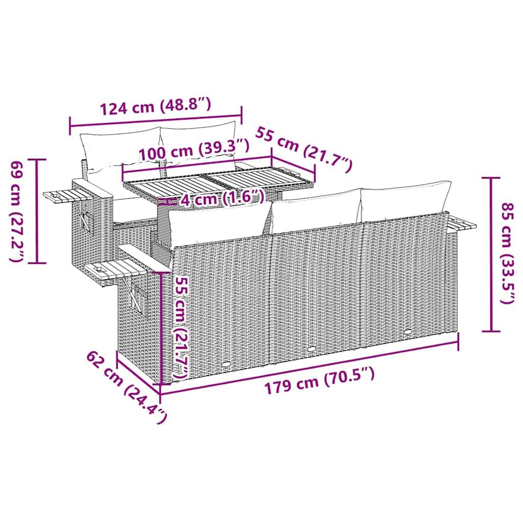 vidaXL 6-tlg. Garten-Sofagarnitur mit Kissen Grau Poly Rattan