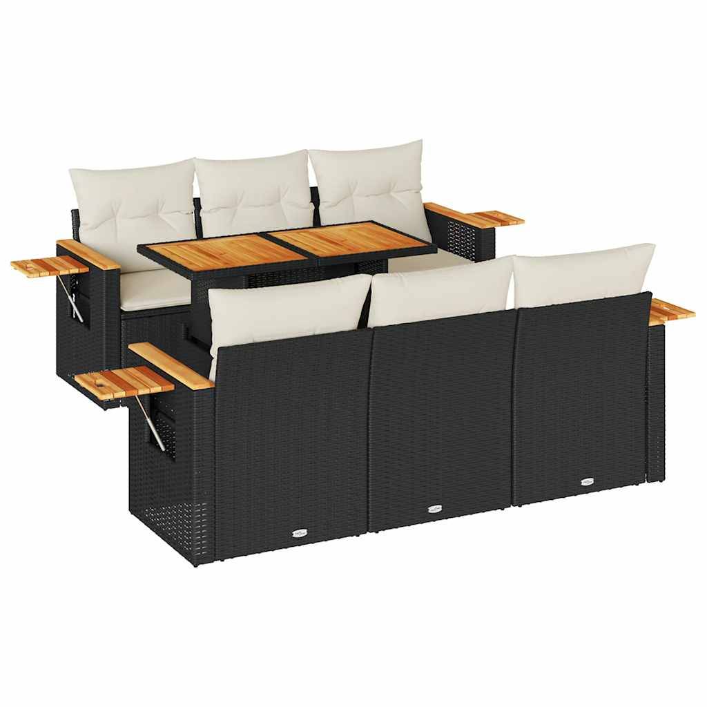 vidaXL 7-tlg. Garten-Sofagarnitur mit Kissen Schwarz Poly Rattan