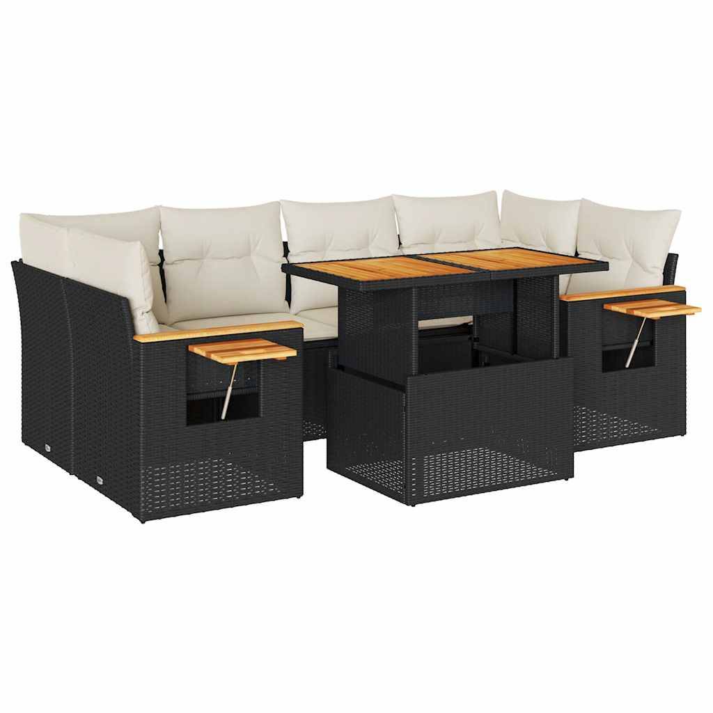 vidaXL 7-tlg. Garten-Sofagarnitur mit Kissen Schwarz Poly Rattan