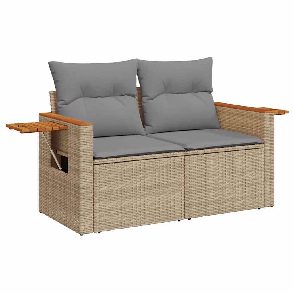 vidaXL 7-tlg. Garten-Sofagarnitur mit Kissen Beige Poly Rattan Akazie