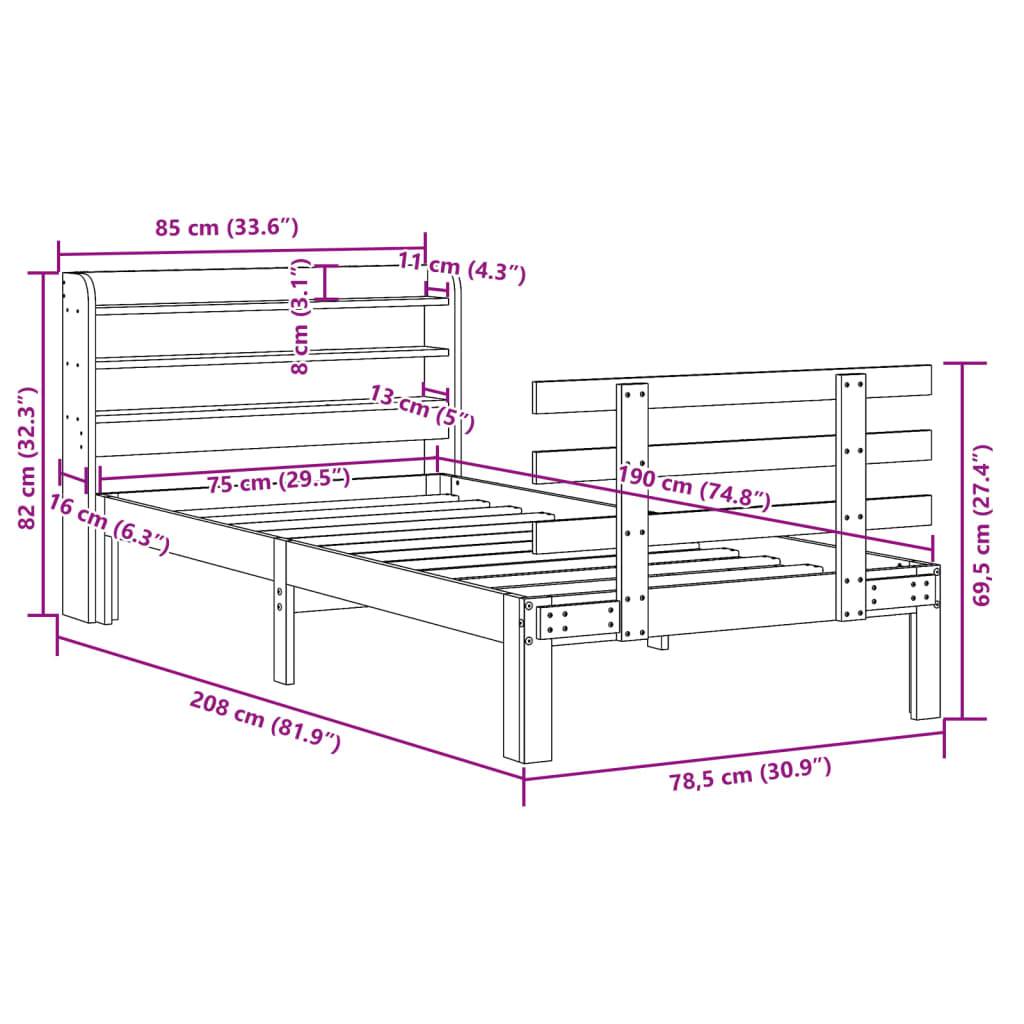 vidaXL Bettgestell mit Kopfteil ohne Matratze 75x190 cm