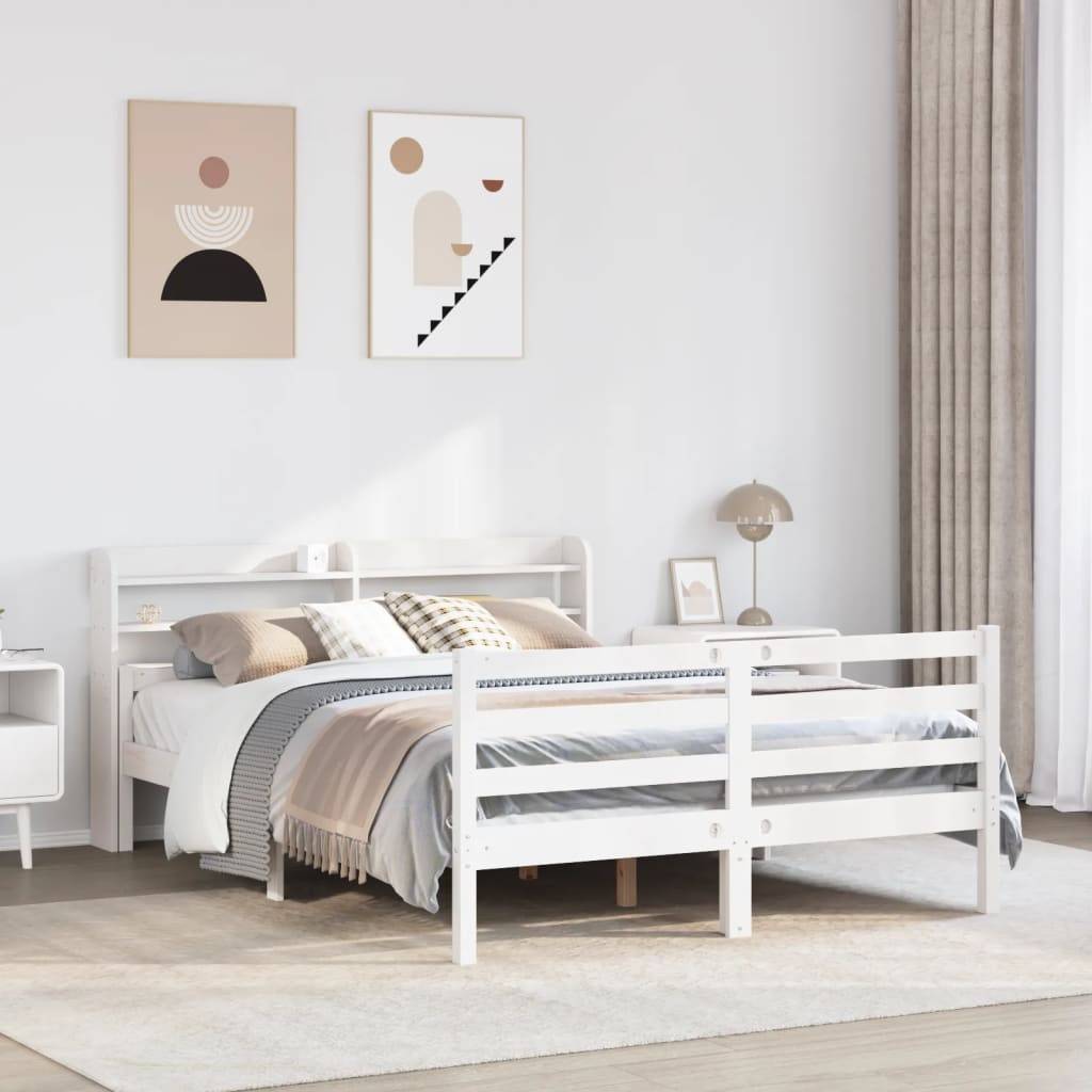 vidaXL Bettgestell mit Kopfteil ohne Matratze Weiß 140x200 cm