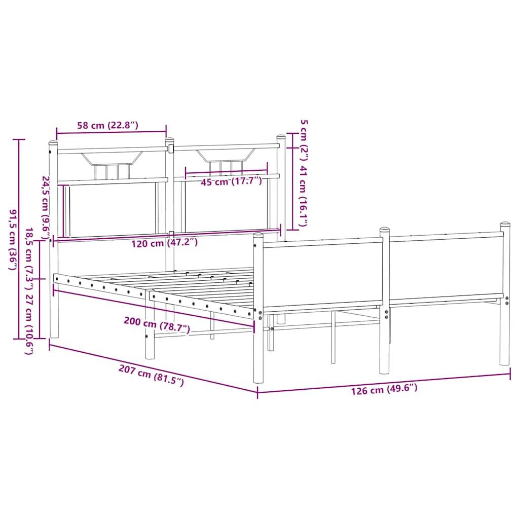 vidaXL Bettgestell ohne Matratze Räuchereiche 120x200 cm Holzwerkstoff