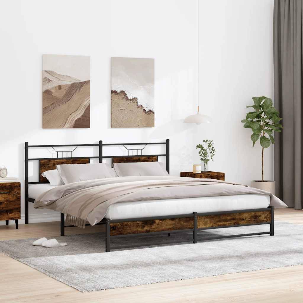 vidaXL Metallbett ohne Matratze Räuchereiche 180x200 cm