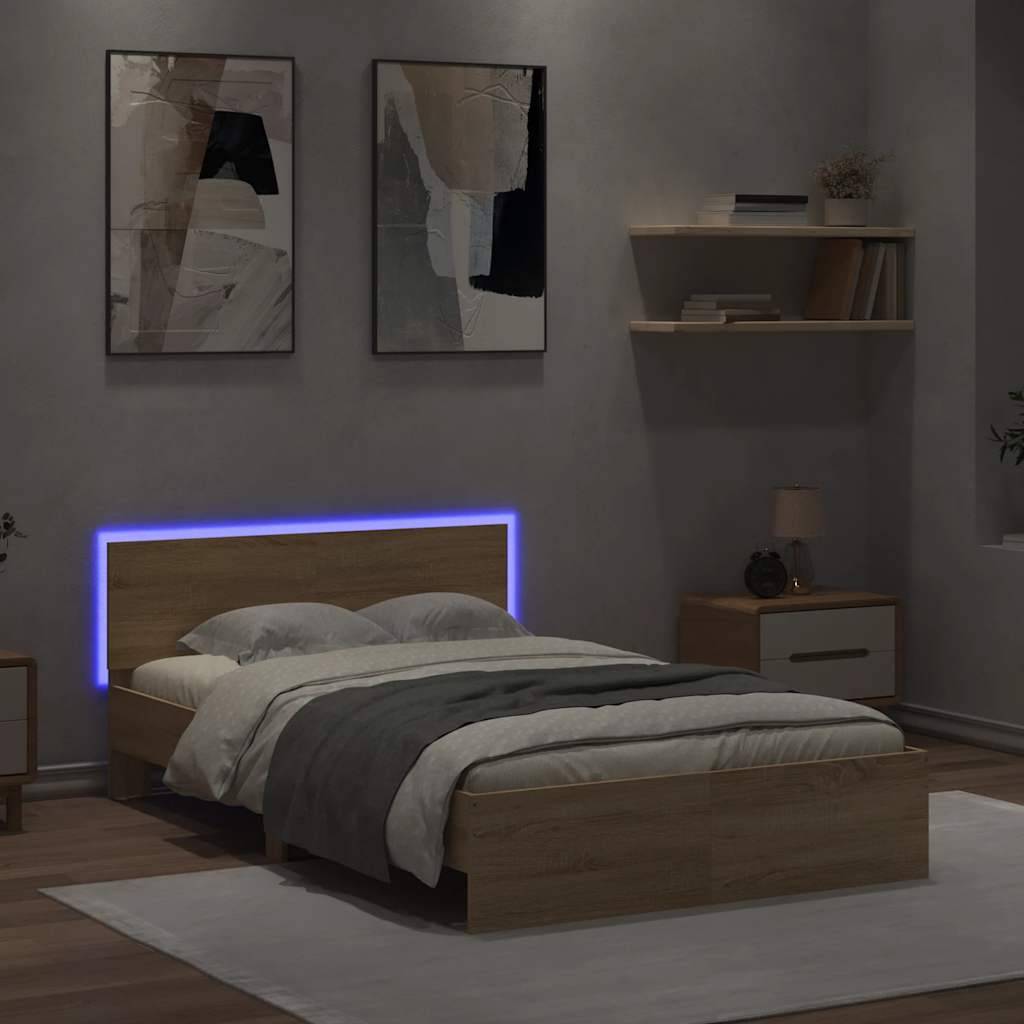 vidaXL Bettgestell mit Kopfteil LED-Beleuchtung Sonoma-Eiche 120x200cm