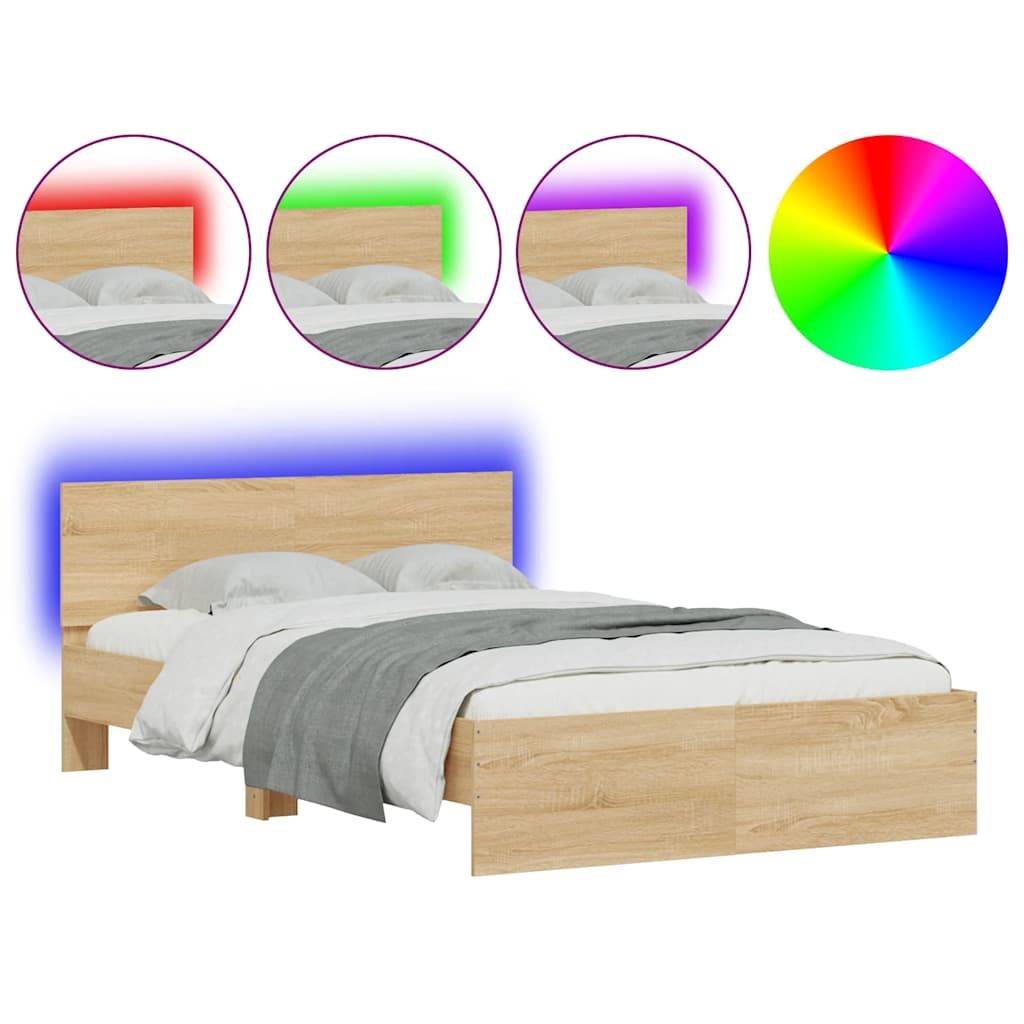 vidaXL Bettgestell mit Kopfteil LED-Beleuchtung Sonoma-Eiche 120x200cm