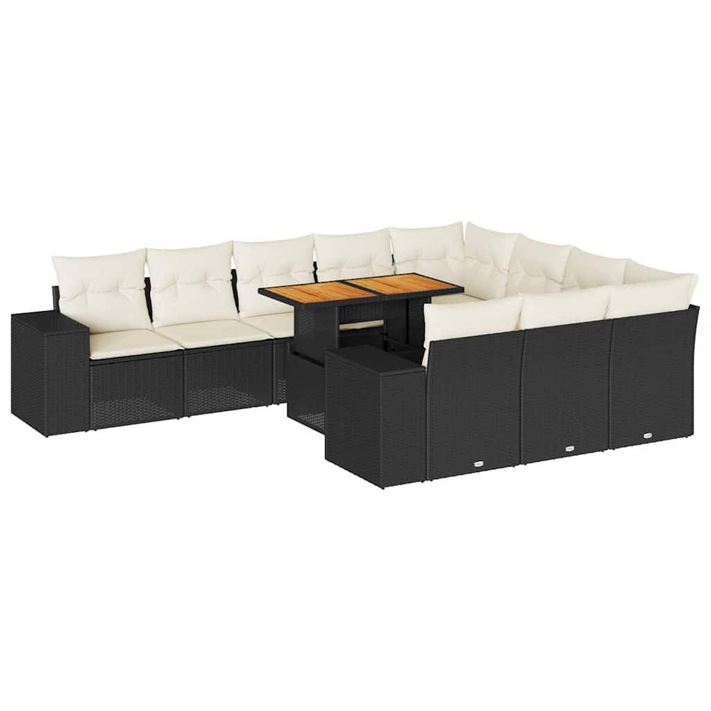 vidaXL 10-tlg. Garten-Sofagarnitur mit Kissen Schwarz Poly Rattan