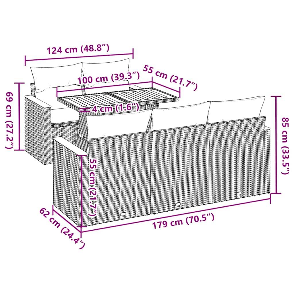 vidaXL 6-tlg. Garten-Sofagarnitur mit Kissen Schwarz Poly Rattan