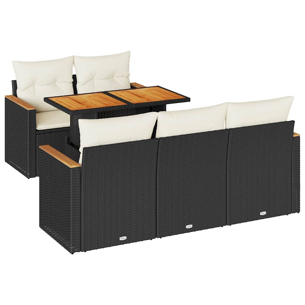 vidaXL 6-tlg. Garten-Sofagarnitur mit Kissen Schwarz Poly Rattan