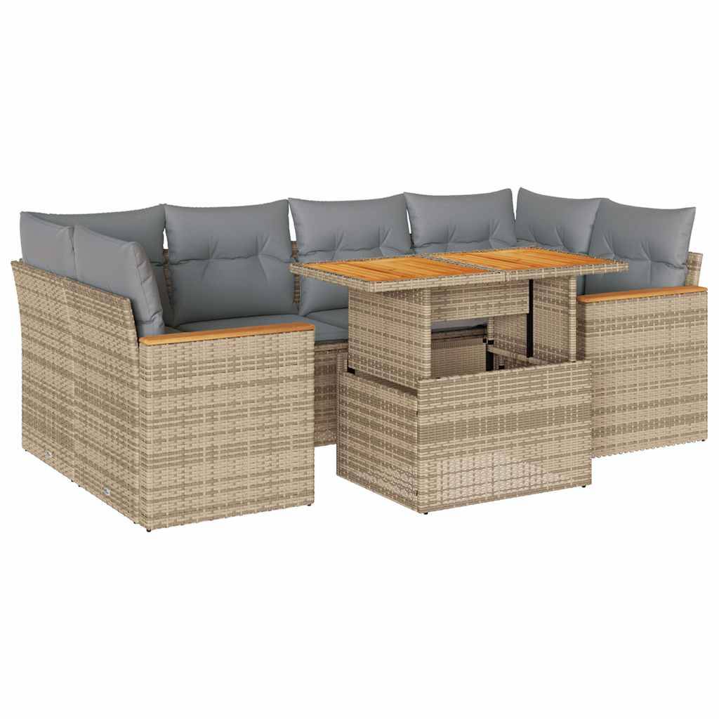 vidaXL 6-tlg. Garten-Sofagarnitur mit Kissen Beige Poly Rattan Akazie