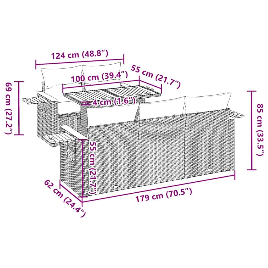 vidaXL 6-tlg. Garten-Sofagarnitur mit Kissen Beige Poly Rattan Akazie