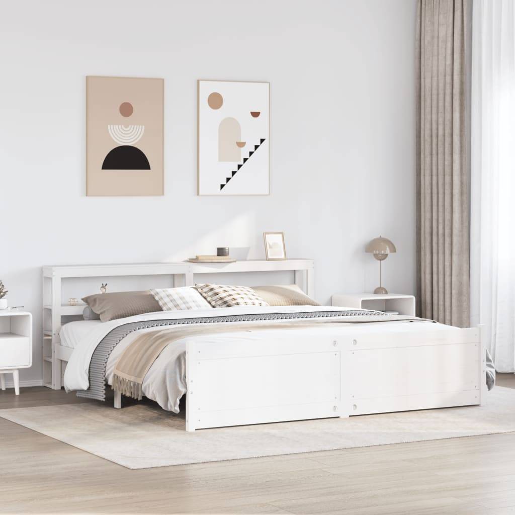 vidaXL Bettgestell mit Kopfteil ohne Matratze Weiß 180x200 cm